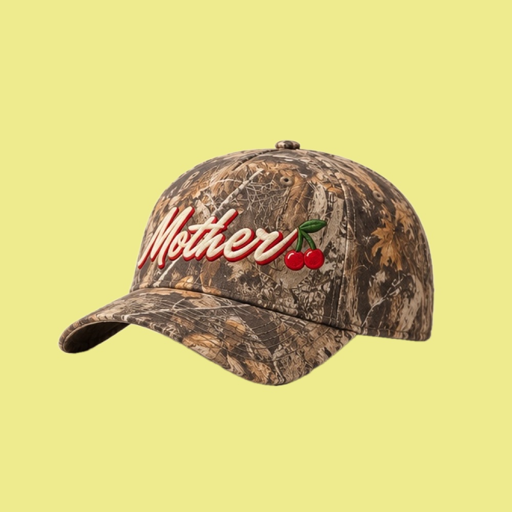 Three-quarter view of the Mother Hat showing the curved brim